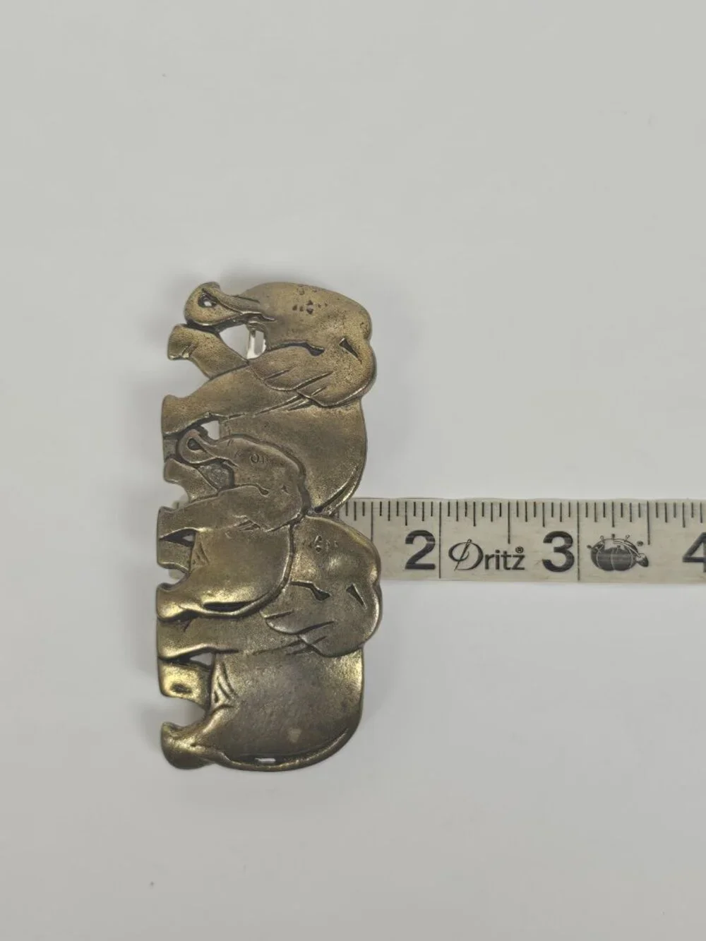 Vtg Karina France Elephant Family Hair Clip Barrette Antiqued Gold Tone Metal